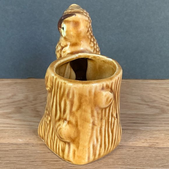 VTG Owl Toothpick Holder 70s Japan Tree Stump Ceramic Flowers Retro Boho Kitchen - Picture 4 of 10